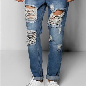 Skinny Fit Rigid Destroyed Cropped Jeans